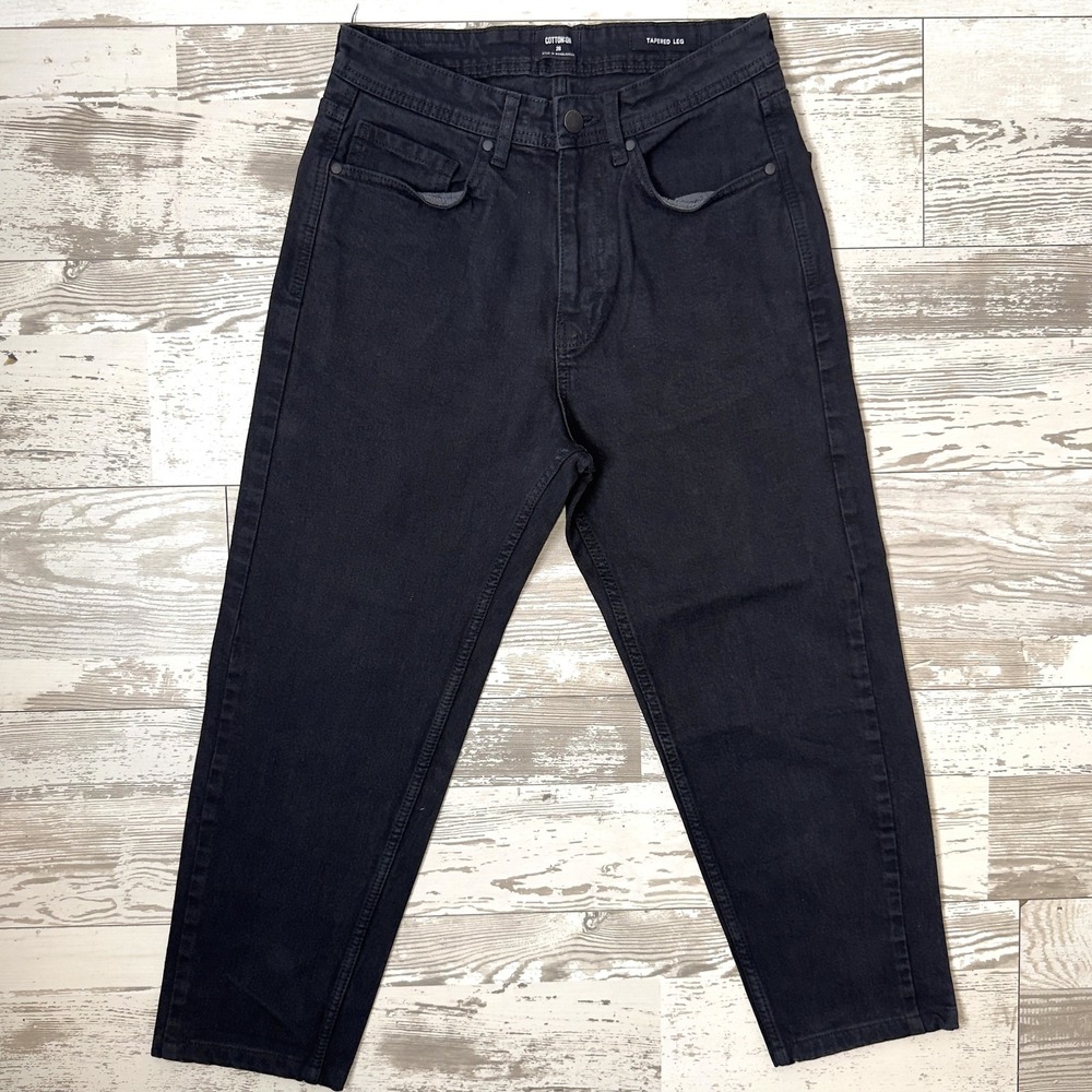 Cotton On Men's Jeans Size 28 Black Tapered Leg Denim Pants Casual